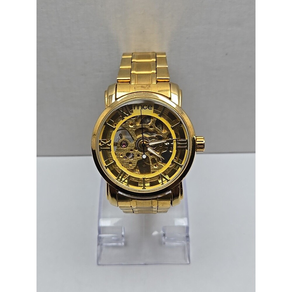 Mce Foksy Automatic Skeleton Gold Tone Roman Dial Bracelet Mens Wristwatch Steel